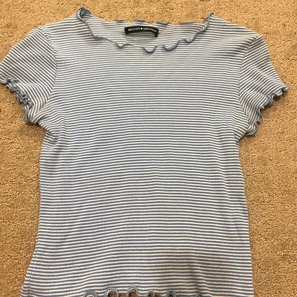 blue and white striped ripped brandy melville baby tee - Picture 1 of 2